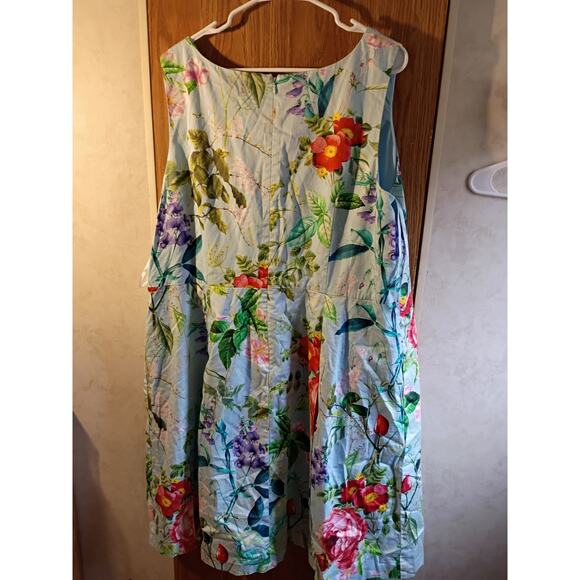 Talbots 18W Floral Cotton Midi Dress Vneck Sleeveless Pockets Quietlux Resort - Picture 4 of 8